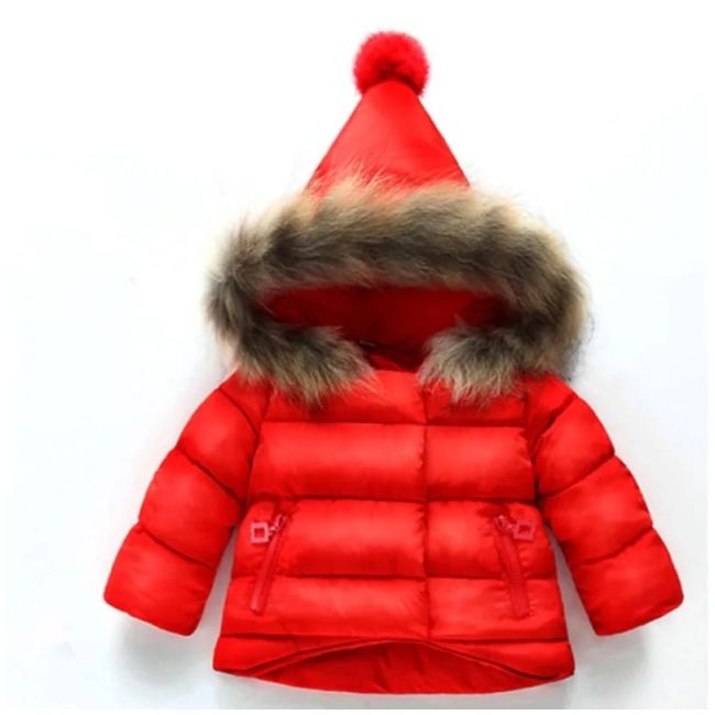 Geaca rosie din fas pentru copii cu pompon mdls06-1