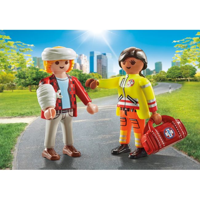 Playmobil-SET 2 FIGURINE PARAMEDIC CU PACIENT ARTPM71506