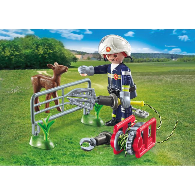 Playmobil-MISIUNEA POMPIERULUI DE SALVARE A ANIMALULUI ARTPM71467
