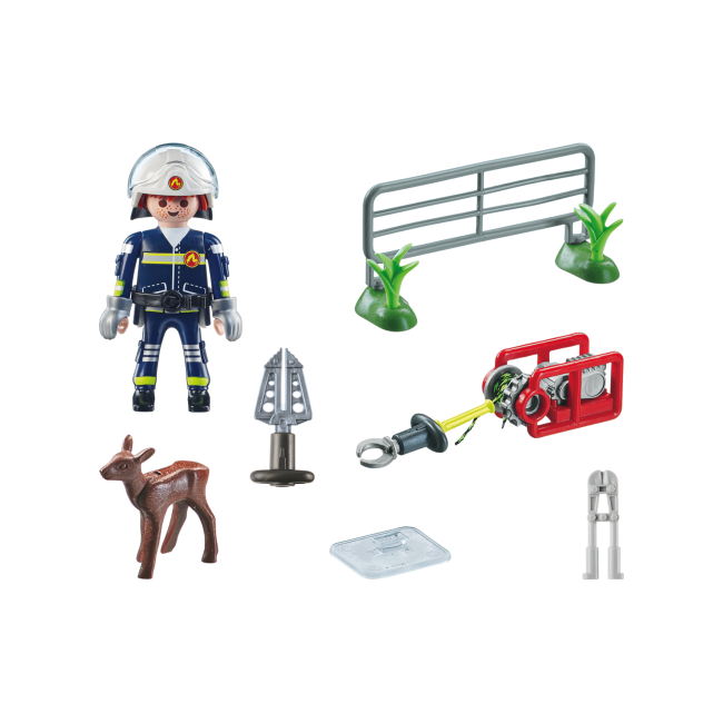Playmobil-MISIUNEA POMPIERULUI DE SALVARE A ANIMALULUI ARTPM71467