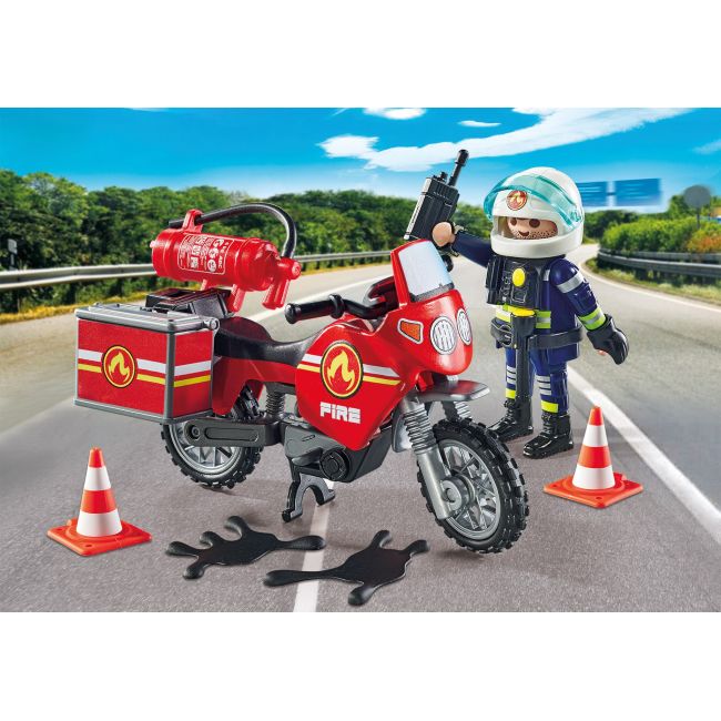 Playmobil-MOTOCICLETA DE POMPIERI LA LOCUL ACCIDENTULUI ARTPM71466