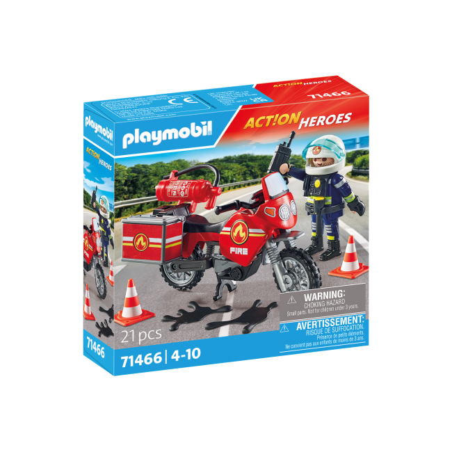 Playmobil-MOTOCICLETA DE POMPIERI LA LOCUL ACCIDENTULUI ARTPM71466