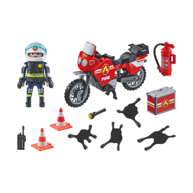 Playmobil-MOTOCICLETA DE POMPIERI LA LOCUL ACCIDENTULUI ARTPM71466