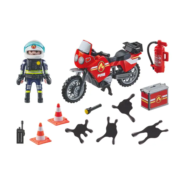 Playmobil-MOTOCICLETA DE POMPIERI LA LOCUL ACCIDENTULUI ARTPM71466