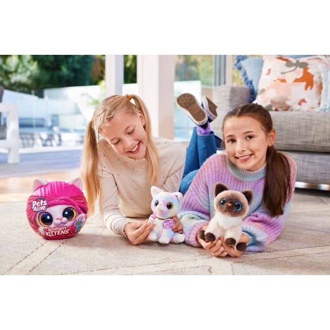 Pets Alive - Jucarie de plus interactiva pisica cu accesorii supriza, Smitten Kittens BKF9541