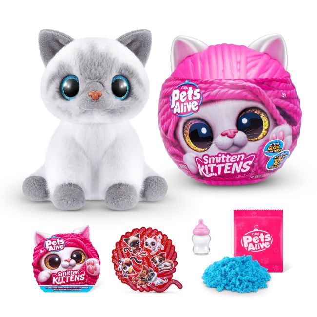 Pets Alive - Jucarie de plus interactiva pisica cu accesorii supriza, Smitten Kittens BKF9541