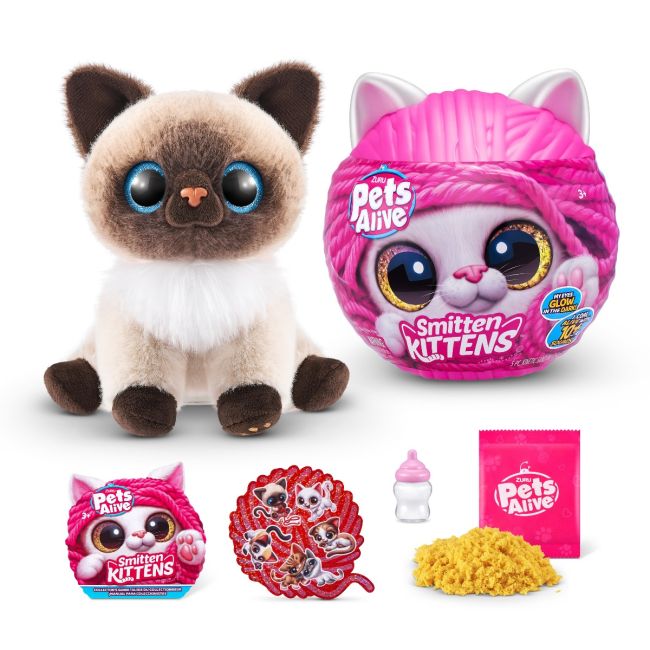 Pets Alive - Jucarie de plus interactiva pisica cu accesorii supriza, Smitten Kittens BKF9541