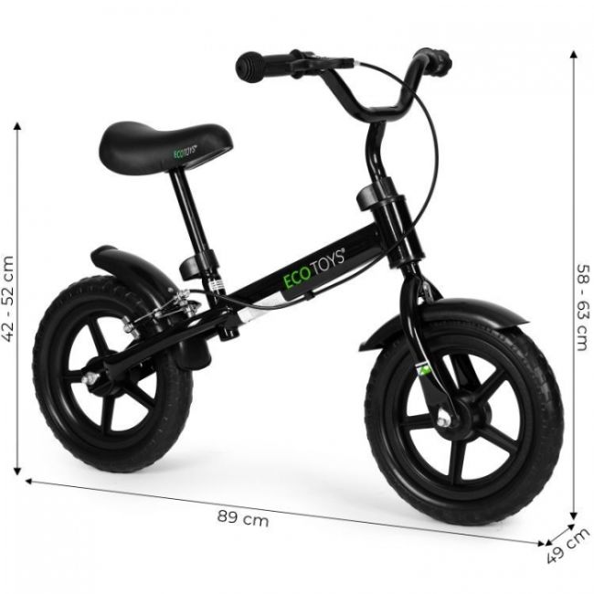 Bicicleta fara pedale cu frana de mana si roti din spuma eva ecotoys ym-bb-3 - negru edeediym-bb-3negru