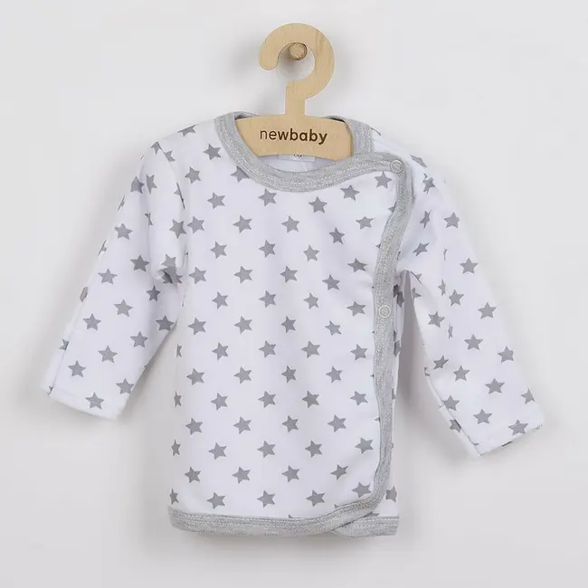 Bluza cu maneca lunga, New Baby, Cu capse, Marime 56, Din bumbac 100%, Classic II Grey with stars BYN34966