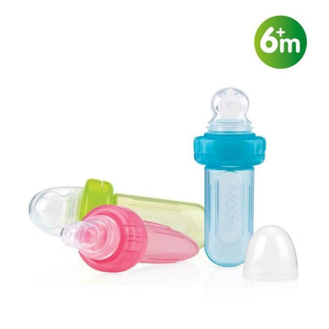 Dispozitiv de hranire, Nuby, Pentru alimente lichide sau semi-solide, Silicon, Fara BPA, 6+ luni, Albastru BYNID5577b