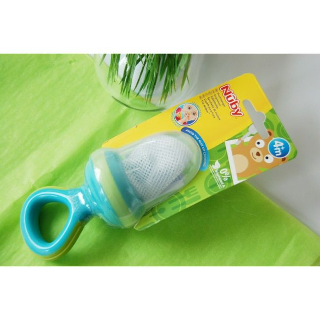 Dispozitiv de hranire, Nuby pentru fructe si legume, Include capac de protectie, 6+ luni, Albastru/Verde BYNID5397AQUA