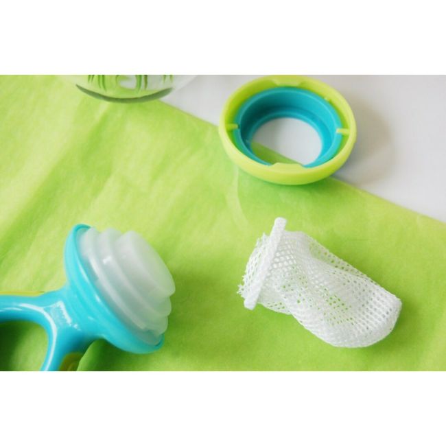Dispozitiv de hranire, Nuby pentru fructe si legume, Include capac de protectie, 6+ luni, Albastru/Verde BYNID5397AQUA