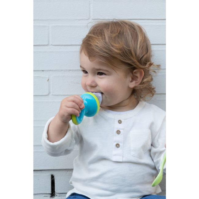 Dispozitiv de hranire, Nuby pentru fructe si legume, Include capac de protectie, 6+ luni, Albastru/Verde BYNID5397AQUA