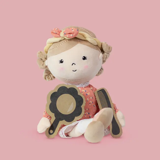 Papusa, Petite&Mars, Sophie 14 x 34 cm, 0 luni+, Ambalaj cu mini puzzle din carton, 35 cm, Roz BYN620520
