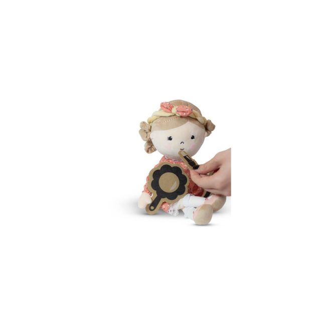 Papusa, Petite&Mars, Sophie 14 x 34 cm, 0 luni+, Ambalaj cu mini puzzle din carton, 35 cm, Roz BYN620520