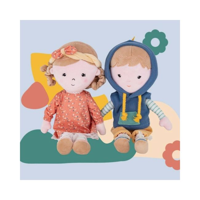 Papusa, Petite&Mars, Sophie 14 x 34 cm, 0 luni+, Ambalaj cu mini puzzle din carton, 35 cm, Roz BYN620520