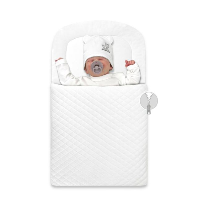 Paturica de infasat, Qmini, Pentru botez si nu numai, Cu fermoar, 72x45 cm, Din catifea matlasata, White BYN6426972024938