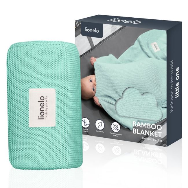 Paturica multifunctionala, Lionelo, Din bambus, Cu proprietati de termoreglare, Antibacteriana, Antifungica, Antialergice, Lavabila la masina de spalat, 100x75 cm, Verde BYNLO-BAMBOO_BLANKET_GREEN_MINT