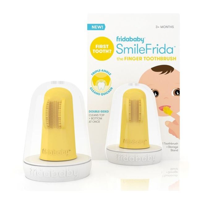 Periuta de dinti pentru deget, Fridababy, Cu peri moi, Silicon, Fara BPA, 3 luni+, Galben BYNFRIDA-07