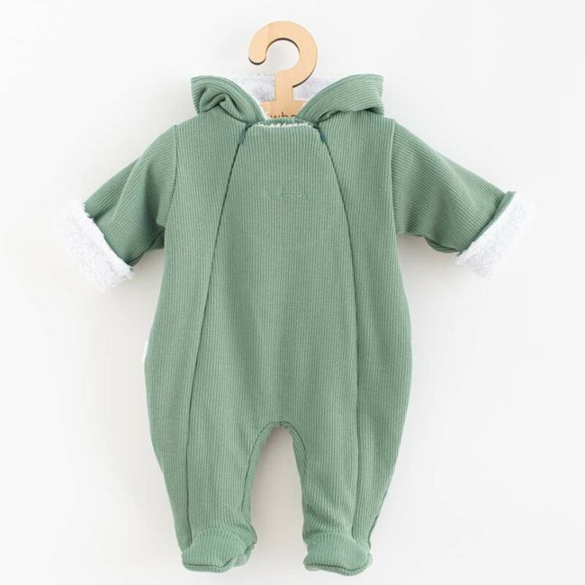 Salopeta de iarna, New Baby, Pentru bebelusi, Cu gluga, Marime 56, Din bumbac si elastan, Cu captuseala din polar, Frosty Mint BYN53759