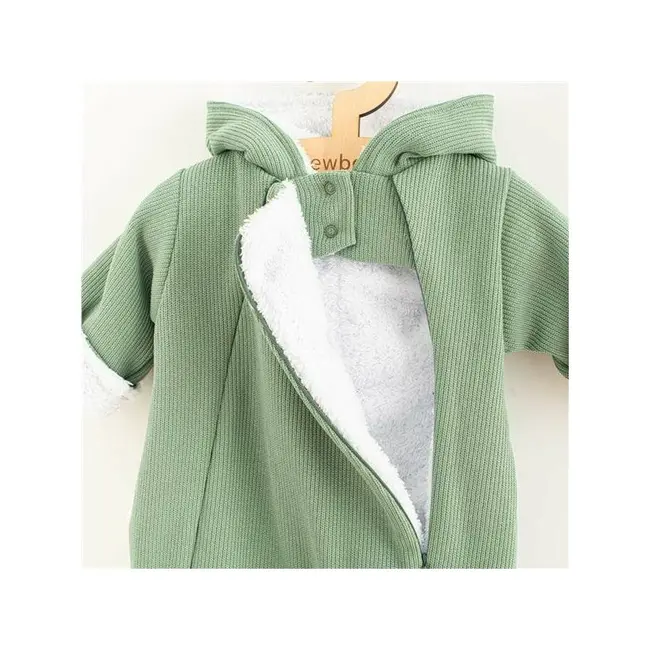 Salopeta de iarna, New Baby, Pentru bebelusi, Cu gluga, Marime 56, Din bumbac si elastan, Cu captuseala din polar, Frosty Mint BYN53759