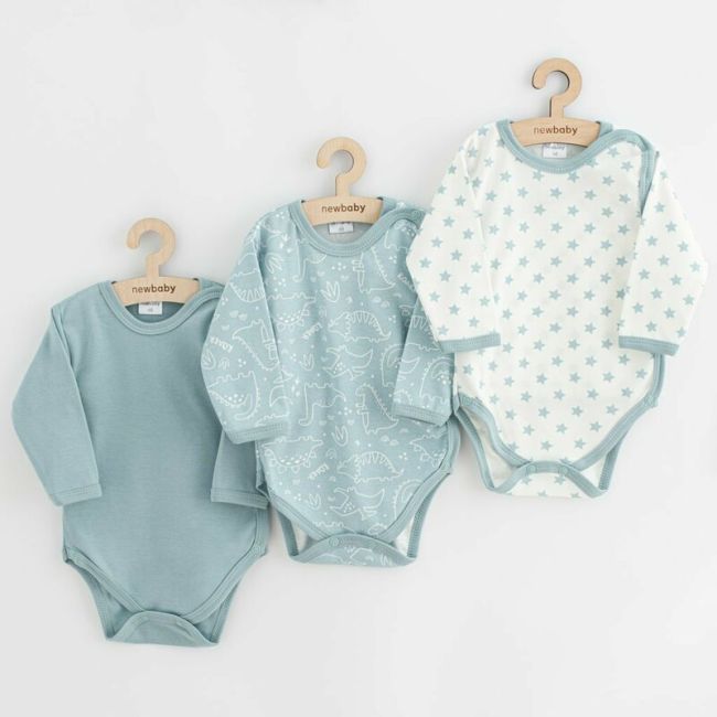 Set 3 piese, New Baby, Classic II, Include 3 body-uri cu maneca lunga, Marime 56, Din bumbac 100%, Blue BYN54456
