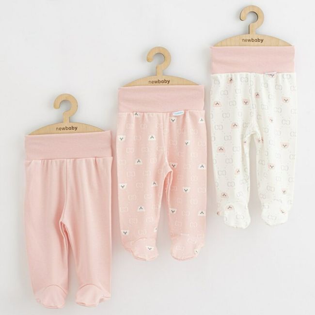 Set 3 piese, New Baby, Classic II, Include 3 perechi de pantalonasi cu botosei, Marime 62, Din bumbac 100%, Pink BYN54274