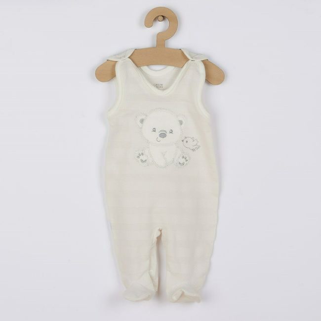Set 4 piese, New Baby, Include bluza, body cu maneca lunga, salopeta fara maneci, caciulita, Marime 56, Din bumbac 100%, Sweet Bear Beige BYN41168