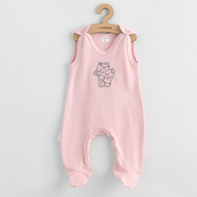 Set 5 piese, New Baby, Include Salopeta fara maneci, jacheta, body cu maneca lunga, caciulita, manusi, Marime 50, Din bumbac 100%, Classic Pink BYN49988