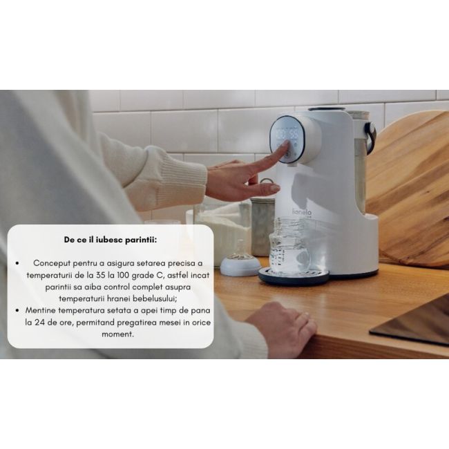 Espressor pentru lapte praf, Lionelo, Baby Presto, Functie declorizare si dozare a apei, Cu afisaj digital LED, Cu rezervor de 2 L, Alb BYNLOC-BABYPRESTO