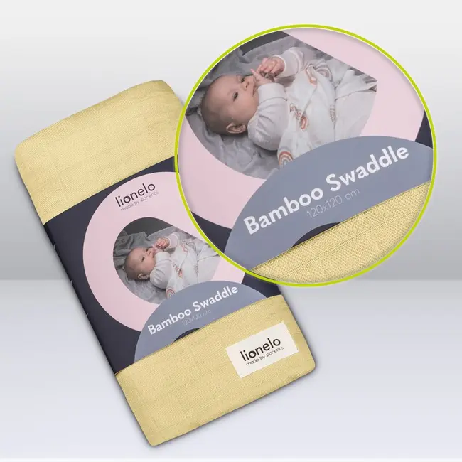 Muselina, Lionelo, Multifunctionala, Din bambus, Ideala pentru infasat, Cu proprietati antibacteriene, antifungice si antialergice, Lavabila la masina de spalat, 120x120 cm, Galben BYNLO-BAMBOO_SWADDLE_YELLOW_LEMON