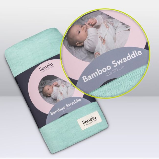 Muselina, Lionelo, Multifunctionala, Din bambus, Ideala pentru infasat, Cu proprietati antibacteriene, antifungice si antialergice, Lavabila la masina de spalat, 120x120 cm, Verde BYNLO-BAMBOO_SWADDLE_GREEN_MINT