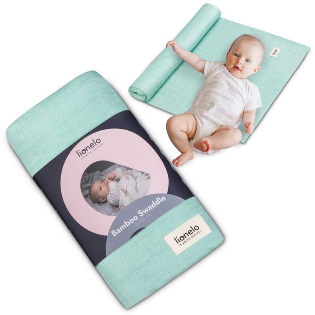 Muselina, Lionelo, Multifunctionala, Din bambus, Ideala pentru infasat, Cu proprietati antibacteriene, antifungice si antialergice, Lavabila la masina de spalat, 120x120 cm, Verde BYNLO-BAMBOO_SWADDLE_GREEN_MINT