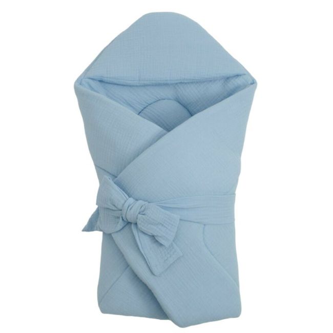 Paturica de infasat, New Baby, Din muselina, Cu multiple utilizari, 100% bumbac, 75x75 cm, 0 luni+, Blue BYN52164
