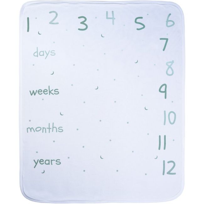 Paturica moale, Bubaba, My first year, Din bumbac, 70x90 cm, Pentru momente memorabile, Imprimeu cu luni, saptamani si zile, 0 luni+, Mint/White BYN40956