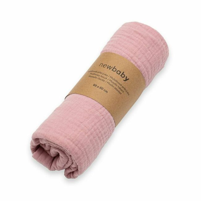 Paturica moale bebe, New Baby, Cu multiple intrebuintari, 60x60 cm, Din muselina, 100% bumbac, Pink BYN53547