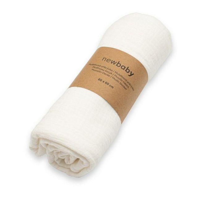 Paturica moale bebe, New Baby, Cu multiple intrebuintari, 60x60 cm, Din muselina, 100% bumbac organic, White BYN53552