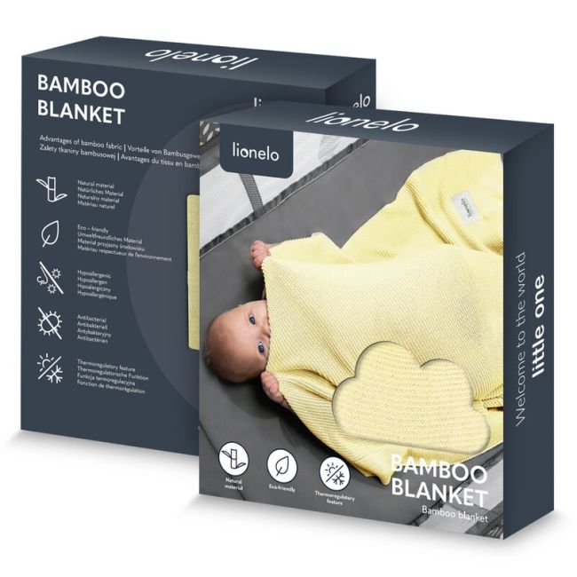 Paturica multifunctionala, Lionelo, Din bambus, Cu proprietati de termoreglare, Antibacteriana, Antifungica, Antialergice, Lavabila la masina de spalat, 100x75 cm, Galben BYNLO-BAMBOO_BLANKET_YELLOW_LEMON