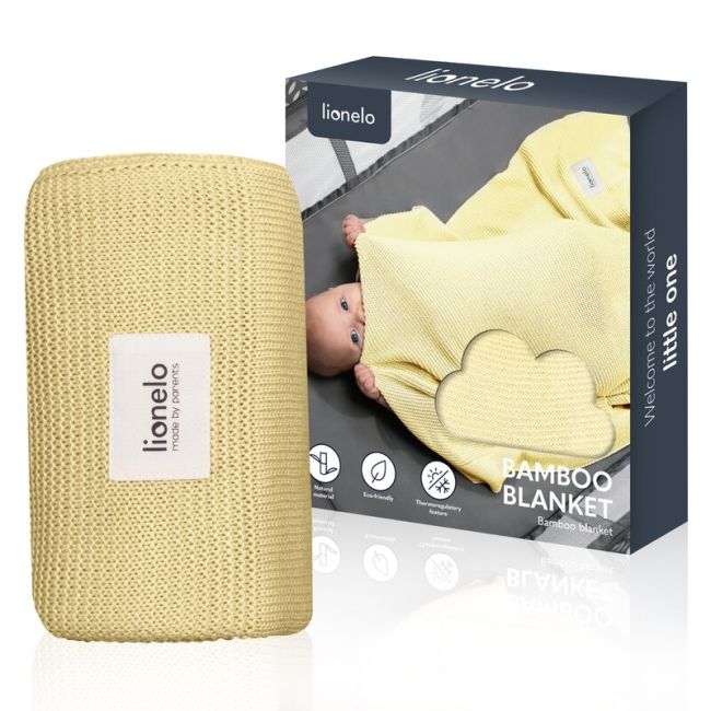 Paturica multifunctionala, Lionelo, Din bambus, Cu proprietati de termoreglare, Antibacteriana, Antifungica, Antialergice, Lavabila la masina de spalat, 100x75 cm, Galben BYNLO-BAMBOO_BLANKET_YELLOW_LEMON