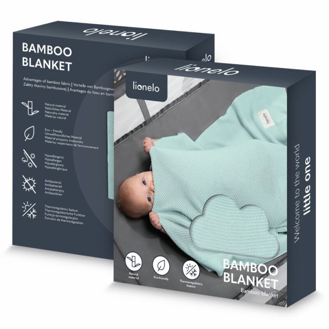 Paturica multifunctionala, Lionelo, Din bambus, Cu proprietati de termoreglare, Antibacteriana, Antifungica, Antialergice, Lavabila la masina de spalat, 100x75 cm, Verde BYNLO-BAMBOO_BLANKET_GREEN_MINT