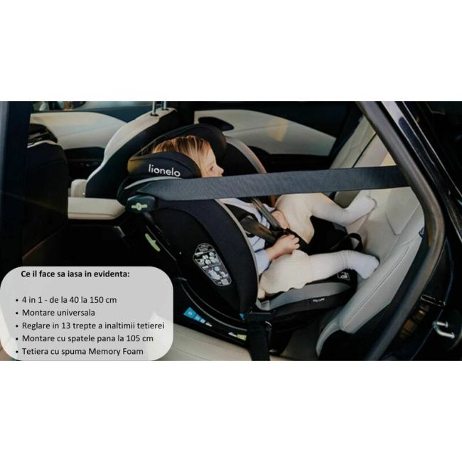 Scaun auto, Lionelo, Aart i-Size, Cu spatar inclinabil in 4 pozitii, Cu tetiera reglabila in 13 pozitii, 0-36 Kg, 40-150 cm, Cu centura siguranta in 3 puncte, Conform cu ECE R129/03, Negru/Rosu BYNLO-AART_I-SIZE_BLACK_CARBON_RED
