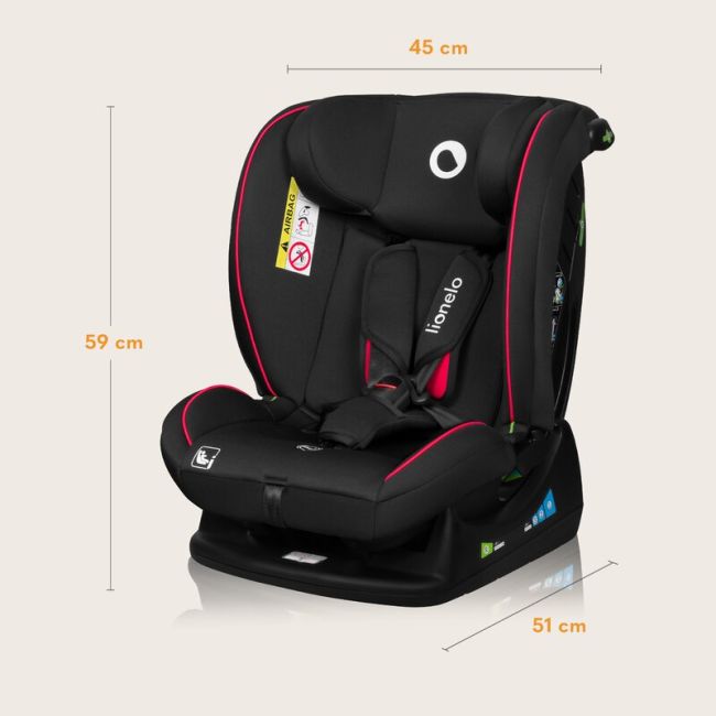 Scaun auto, Lionelo, Aart i-Size, Cu spatar inclinabil in 4 pozitii, Cu tetiera reglabila in 13 pozitii, 0-36 Kg, 40-150 cm, Cu centura siguranta in 3 puncte, Conform cu ECE R129/03, Negru/Rosu BYNLO-AART_I-SIZE_BLACK_CARBON_RED
