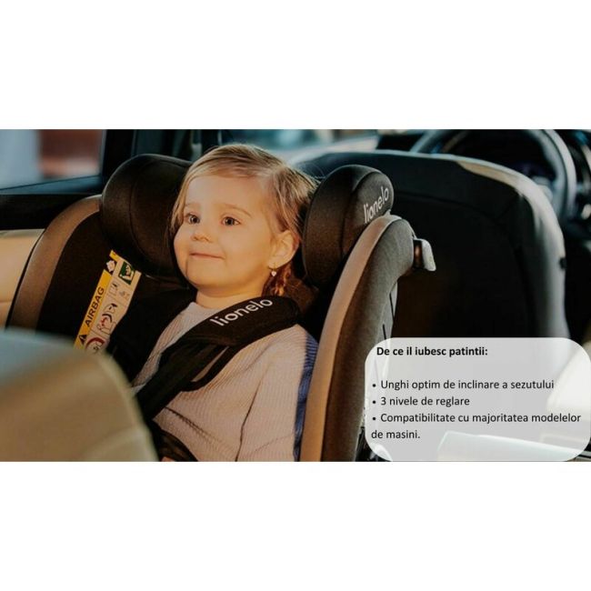 Scaun auto, Lionelo, Aart i-Size, Cu spatar inclinabil in 4 pozitii, Cu tetiera reglabila in 13 pozitii, 0-36 Kg, 40-150 cm, Cu centura siguranta in 3 puncte, Conform cu ECE R129/03, Negru/Rosu BYNLO-AART_I-SIZE_BLACK_CARBON_RED