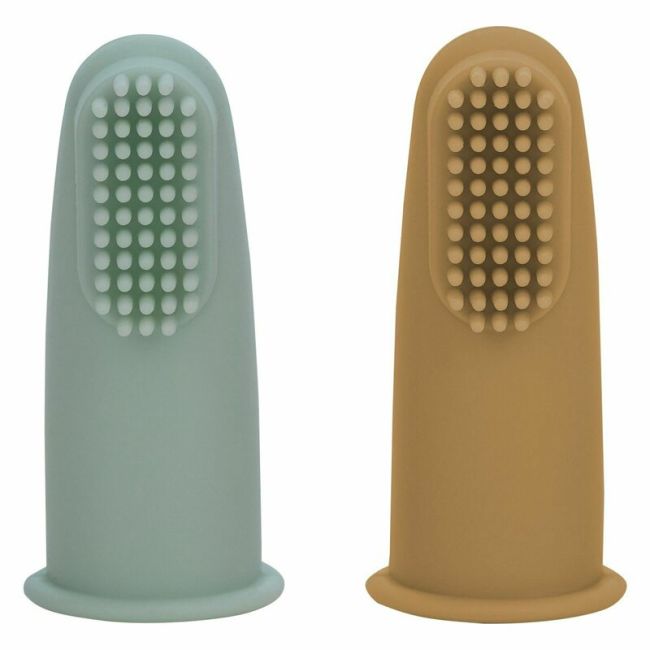Set 2 periute de dinti pentru deget, FreeON, Cu peri moi, Silicon, Curata bland, 0 luni+, Green/Ochre BYN49478