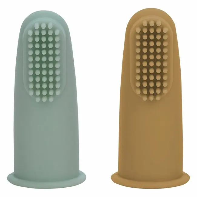 Set 2 periute de dinti pentru deget, FreeON, Cu peri moi, Silicon, Curata bland, 0 luni+, Green/Ochre BYN49478