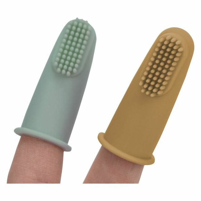 Set 2 periute de dinti pentru deget, FreeON, Cu peri moi, Silicon, Curata bland, 0 luni+, Green/Ochre BYN49478