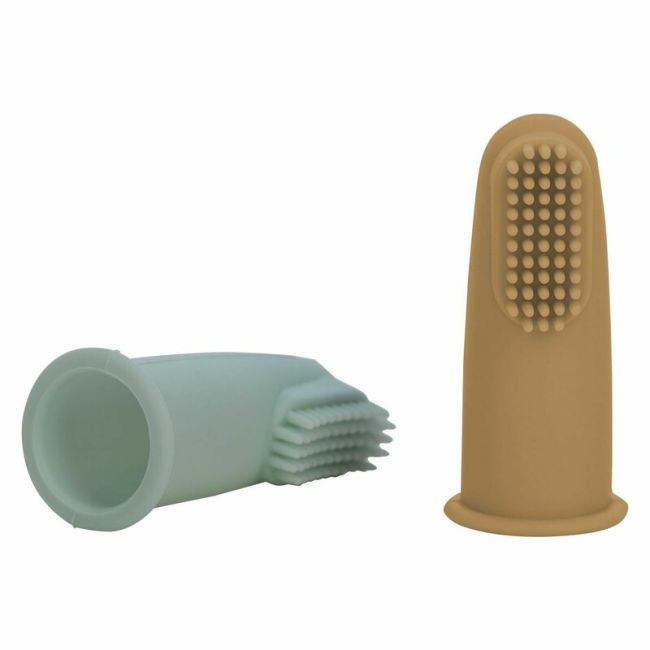 Set 2 periute de dinti pentru deget, FreeON, Cu peri moi, Silicon, Curata bland, 0 luni+, Green/Ochre BYN49478