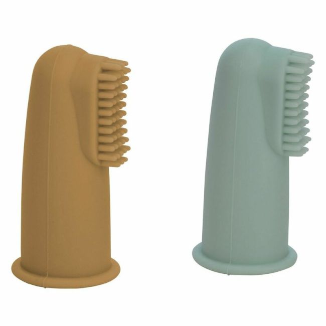 Set 2 periute de dinti pentru deget, FreeON, Cu peri moi, Silicon, Curata bland, 0 luni+, Green/Ochre BYN49478
