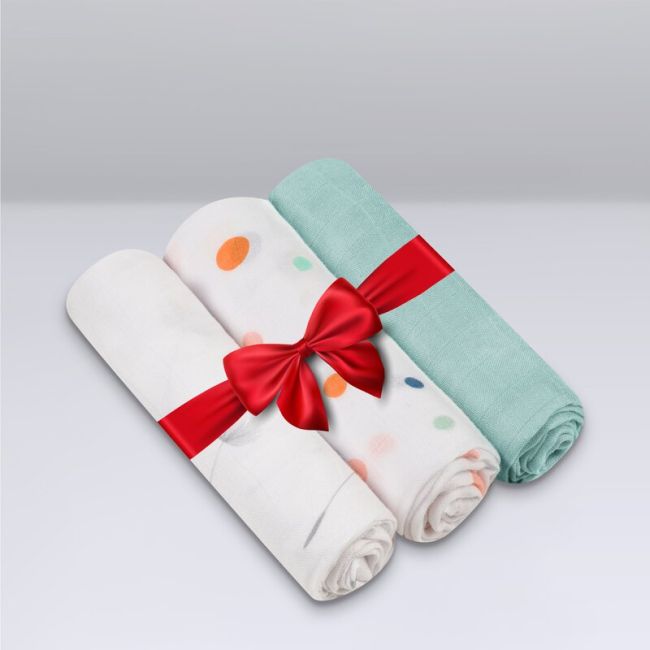 Set 3 museline, Lionelo, Dot, Multifunctionale, Din bambus, Ideale pentru infasat, Cu proprietati antibacteriene, antifungice si antialergice, Lavabile la masina de spalat, 70x70 cm, Multicolor BYNLO-BAMBOO_SET_DOT