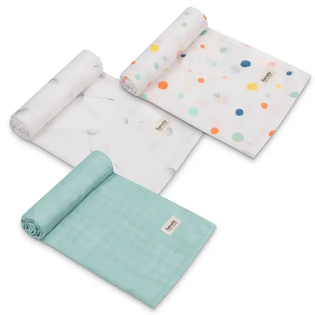 Set 3 museline, Lionelo, Dot, Multifunctionale, Din bambus, Ideale pentru infasat, Cu proprietati antibacteriene, antifungice si antialergice, Lavabile la masina de spalat, 70x70 cm, Multicolor BYNLO-BAMBOO_SET_DOT